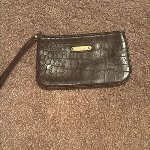 Anne Klein Women's Wristlet Black Faux Crocodile Polka Dot Lining